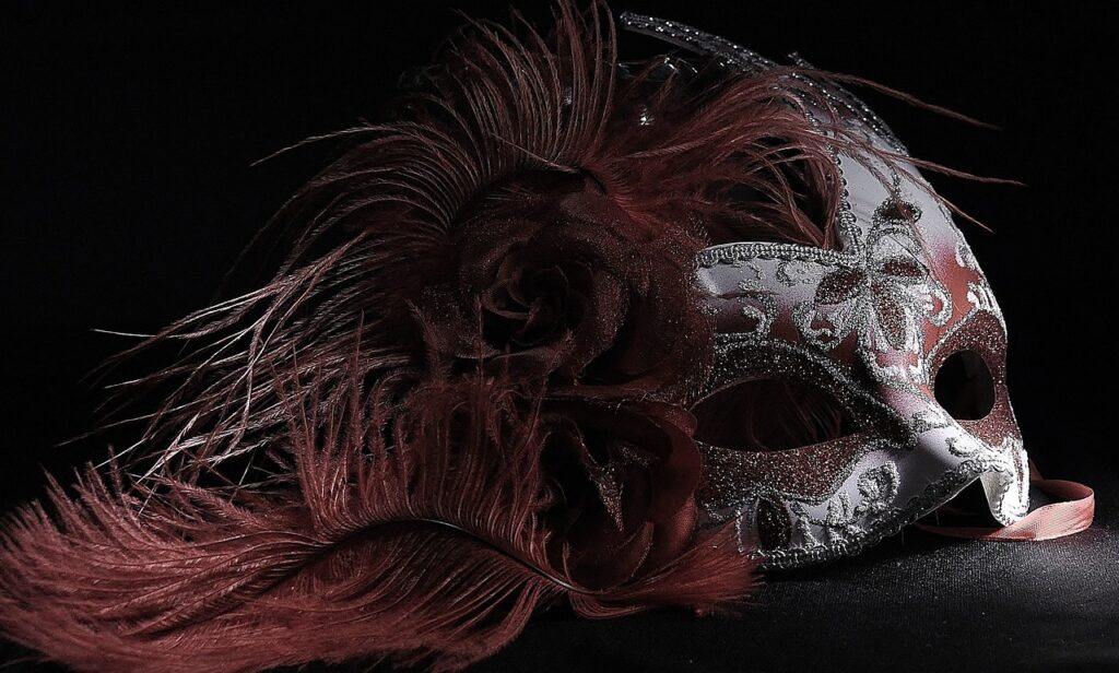 A sheetmask promo using a venetian mask